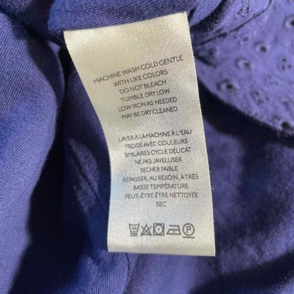 Free People Apricot Rose Mini Dress Womens Large Navy Blue Eyelet Puff Sleve - Picture 10 of 13